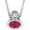 Platinum 5x3 mm Oval Ruby and .03 Carat Diamond 16 inch Necklace