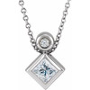 14 Karat White Gold 4 mm Square  White Sapphire and .03 Carat Diamond 16 inch Necklace