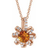 14 Karat Rose Gold Citrine and .07 Carat Diamond Halo Style 16 inch Necklace