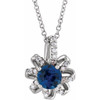 Sterling Silver Natural Blue Sapphire and .07 Carat Natural Diamond Halo Style 16 inch Necklace