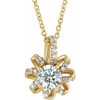 14 Karat Yellow Gold Natural White Sapphire and .07 Carat Natural Diamond Halo Style 16 inch Necklace