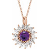 14 Karat Rose Gold  Natural Amethyst and 0.60 Carat Natural Diamond Halo Style 16 inch Necklace