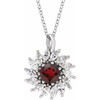 14 Karat White Gold Mozambique Garnet and 0.60 Carat Diamond Halo Style 16 inch Necklace