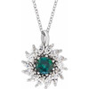 14 Karat White Gold Lab Grown Alexandrite and 0.60 Carat Natural Diamond Halo Style 16 inch Necklace