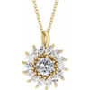 14 Karat Yellow Gold Natural White Sapphire and 0.60 Carat Natural Diamond Halo Style 16 inch Necklace