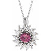 Sterling Silver  Pink Tourmaline and 0.60 Carat Diamond Halo Style 16 inch Necklace
