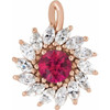 14 Karat Rose Gold Ruby and 0.60 Carat Diamond Halo Style 16 inch Necklace