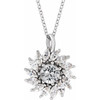 Platinum Natural White Sapphire and 0.60 Carat Natural Diamond Halo Style 16 inch Necklace
