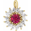 14 Karat Yellow Gold Natural Ruby and 0.60 Carat Natural Diamond Halo Style 16 inch Necklace