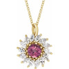 14 Karat Yellow Gold Pink Tourmaline and 0.60 Carat Diamond Halo Style 16 inch Necklace