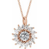 14 Karat Rose Gold White Sapphire and 0.60 Carat Diamond Halo Style 16 inch Necklace