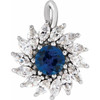 Sterling Silver Blue Sapphire and 0.60 carat Diamond Halo Style Pendant