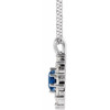 14 Karat White Gold Natural Blue Sapphire and 0.60 Carat Natural Diamond Halo Style 16 inch Necklace