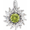 Platinum Peridot and 0.60 carat Diamond Halo Style Pendant