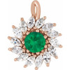14 Karat Rose Gold Lab Grown Emerald and 0.60 carat Diamond Halo Style Pendant