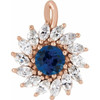 14 Karat Rose Gold Lab Grown Blue Sapphire and 0.60 carat Diamond Halo Style Pendant