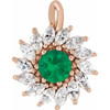 14 Karat Rose Gold Emerald and 0.60 carat Diamond Halo Style Pendant