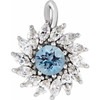 14 Karat White Gold Aquamarine Gem and 0.60 carat Diamond Halo Style Pendant