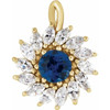 14 Karat Yellow Gold Blue Sapphire and 0.60 carat Diamond Halo Style Pendant