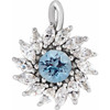 Platinum Aquamarine Gem and 0.60 carat Diamond Halo Style Pendant