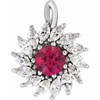 Sterling Silver Lab Grown Ruby and 0.60 carat Diamond Halo Style Pendant