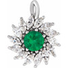 14 Karat White Gold Lab Grown Emerald and 0.60 carat Diamond Halo Style Pendant