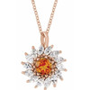 14 Karat Rose Gold Citrine and 0.60 Carat Diamond Halo Style 16 inch Necklace
