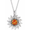 Sterling Silver  Citrine and 0.60 Carat Diamond Halo Style 16 inch Necklace