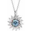 Platinum Natural Aquamarine Gem and 0.60 Carat Natural Diamond Halo Style 16 to 18 inch Necklace