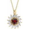 14 Karat Yellow Gold Natural Mozambique Garnet and 0.60 Carat Natural Diamond Halo Style 16 inch Necklace