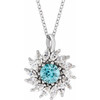 Platinum  Blue Zircon and 0.60 Carat Diamond Halo Style 16 inch Necklace