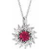 14 Karat White Gold Ruby and 0.60 Carat Diamond Halo Style 16 inch Necklace