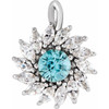 Sterling Silver Blue Zircon and 0.50 carat Diamond Halo Style Pendant