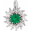 Sterling Silver Lab Grown Emerald and 0.50 carat Diamond Halo Style Pendant