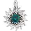 Sterling Silver Lab Grown Alexandrite and 0.50 carat Diamond Halo Style Pendant