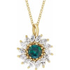 14 Karat Yellow Gold Lab Grown Alexandrite and 0.50 Carat Natural Diamond Halo Style 16 inch Necklace