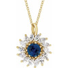 14 Karat Yellow Gold Natural Blue Sapphire and 0.50 Carat Natural Diamond Halo Style 16 inch Necklace