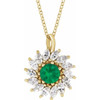 14 Karat Yellow Gold Natural Emerald and 0.50 Carat Natural Diamond Halo Style 16 inch Necklace