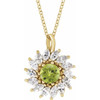 14 Karat Yellow Gold Peridot and 0.50 Carat Diamond Halo Style 16 inch Necklace