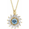 14 Karat Yellow Gold Natural Aquamarine Gem and 0.50 Carat Natural Diamond Halo Style 16 to 18 inch Necklace