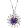 14 Karat White Gold  Natural Amethyst and 0.50 Carat Natural Diamond Halo Style 16 inch Necklace