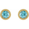 14 Karat Yellow Gold 3 mm Natural Blue Zircon Beaded Bezel Set Earrings