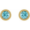 14 Karat Yellow Gold 3 mm Natural Blue Zircon Beaded Bezel Set Earrings