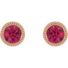 14 Karat Rose Gold 3 mm Lab Grown Ruby Beaded Bezel Set Earrings