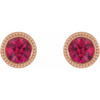 14 Karat Rose Gold 3 mm Lab Grown Ruby Beaded Bezel Set Earrings