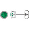 14 Karat White Gold 3 mm Natural Emerald Beaded Bezel Set Earrings