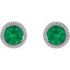 14 Karat White Gold 3 mm Natural Emerald Beaded Bezel Set Earrings