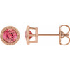 14 Karat Rose Gold 3 mm Natural Pink Tourmaline Beaded Bezel Set Earrings