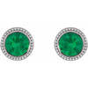 Platinum 3 mm Lab Grown Emerald Beaded Bezel Set Earrings