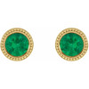 14 Karat Yellow Gold 3 mm Lab Grown Emerald Beaded Bezel Set Earrings